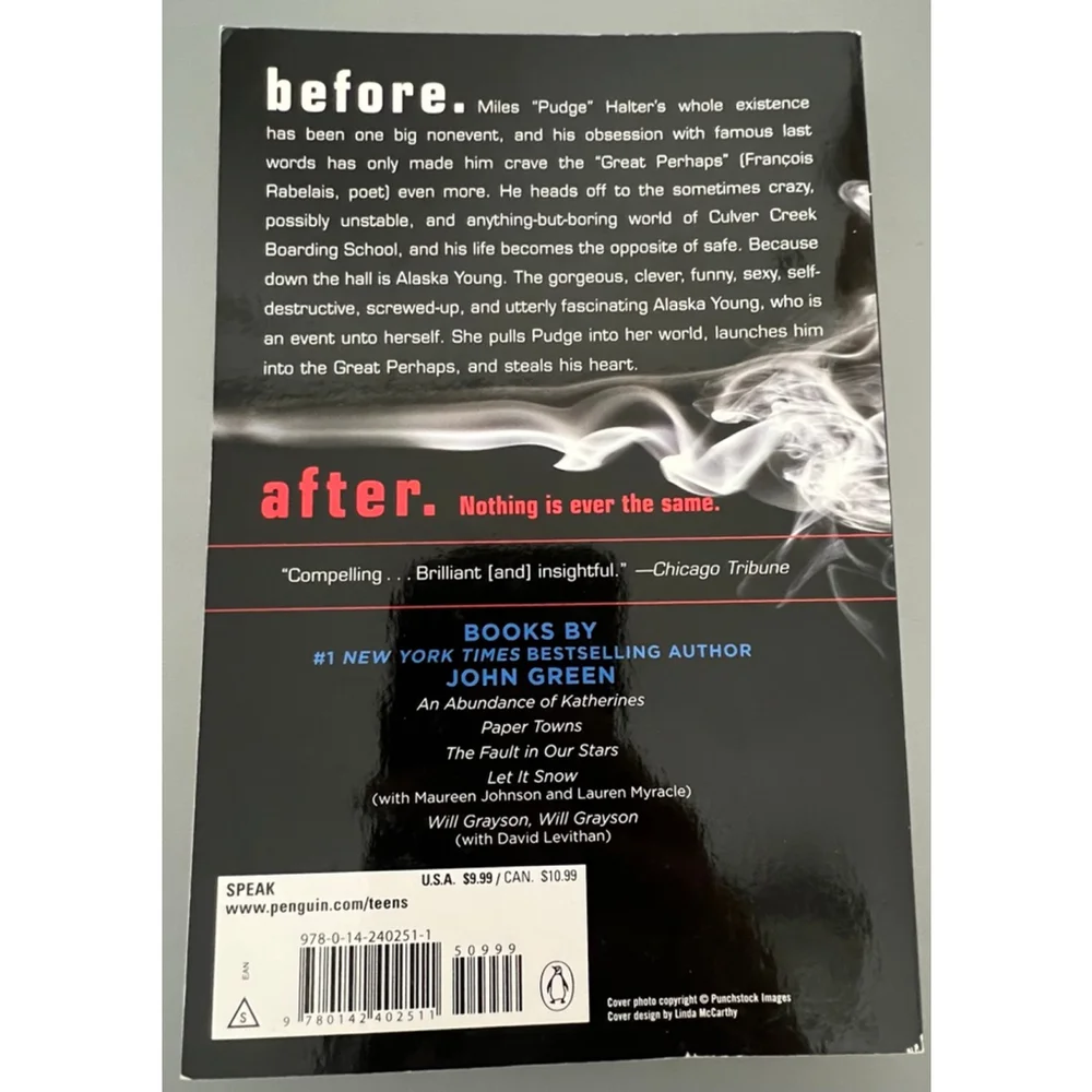 Looking for Alaska by John Green Paperback Novel YA Fiction
